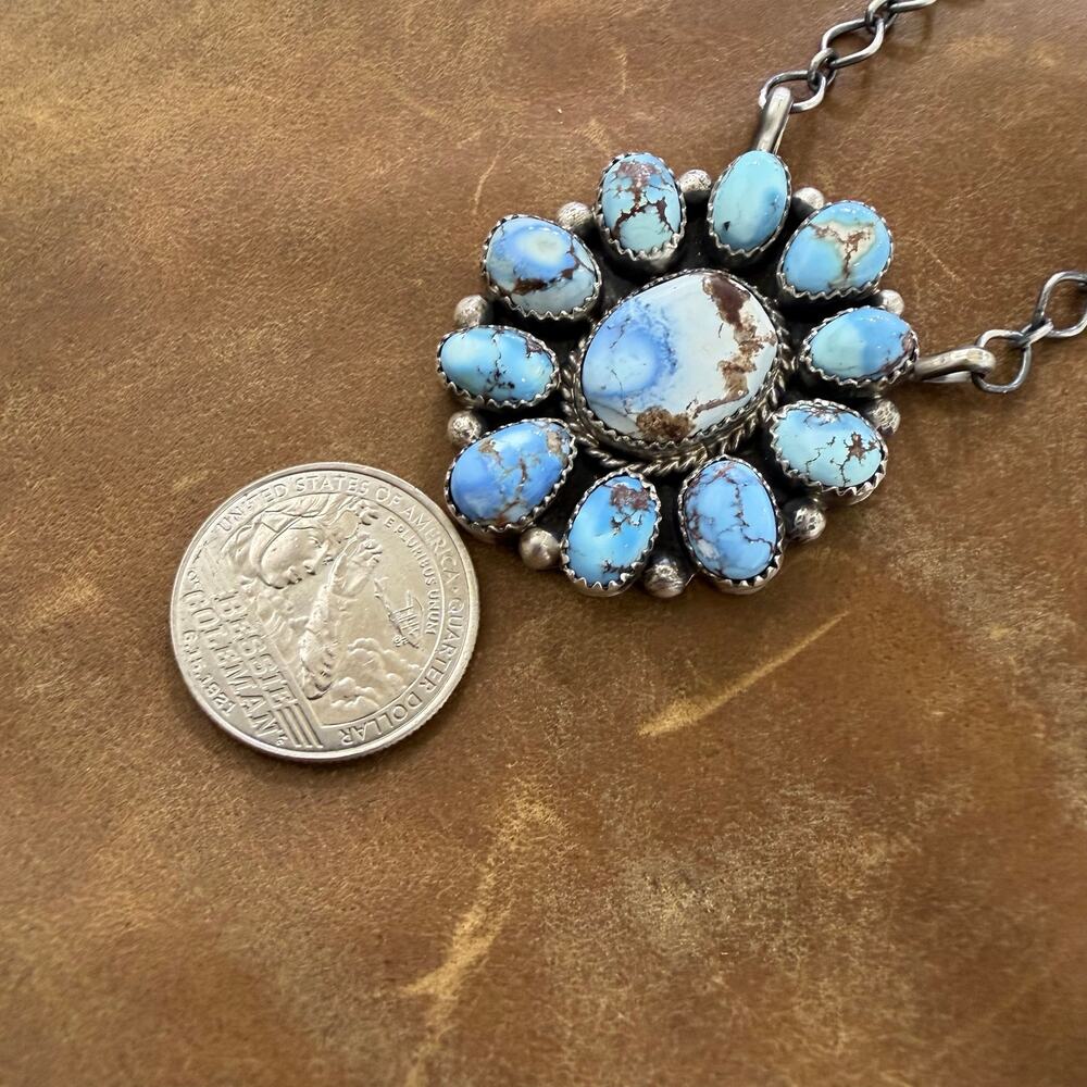 Native American Golden Hills Turquoise & Sterling Silver Necklace by A Spencer - Picture 9 of 9